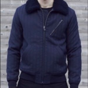 Louis W X APC Navy blue shearling collar bomber